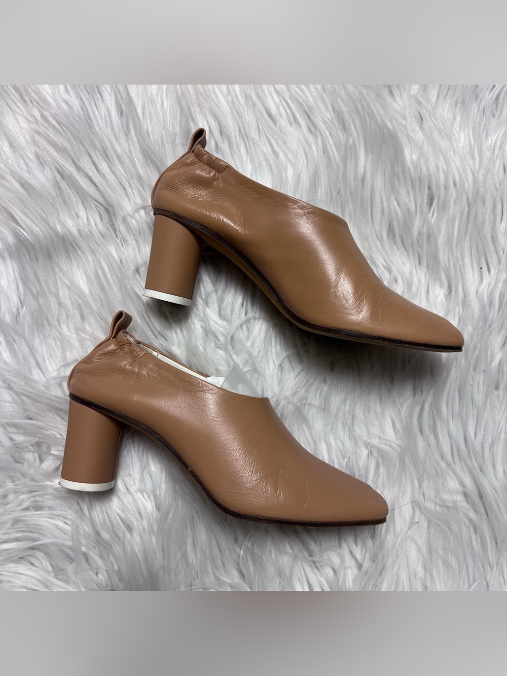 Gray Matters Tan Leather Round-Block Heel Ankle Shoes